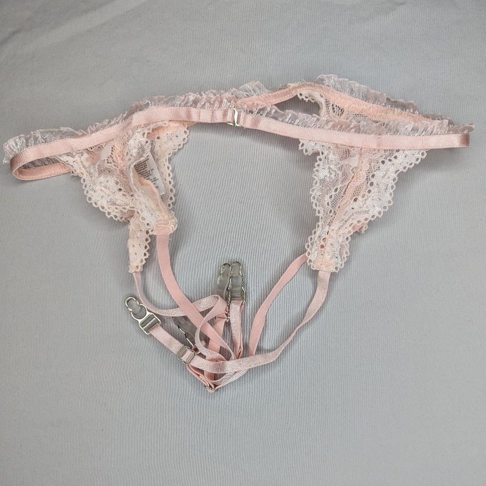 Ruffle Embroidery Peach Pink Sheer Lace Garter Belt Sexy (XS) Asos